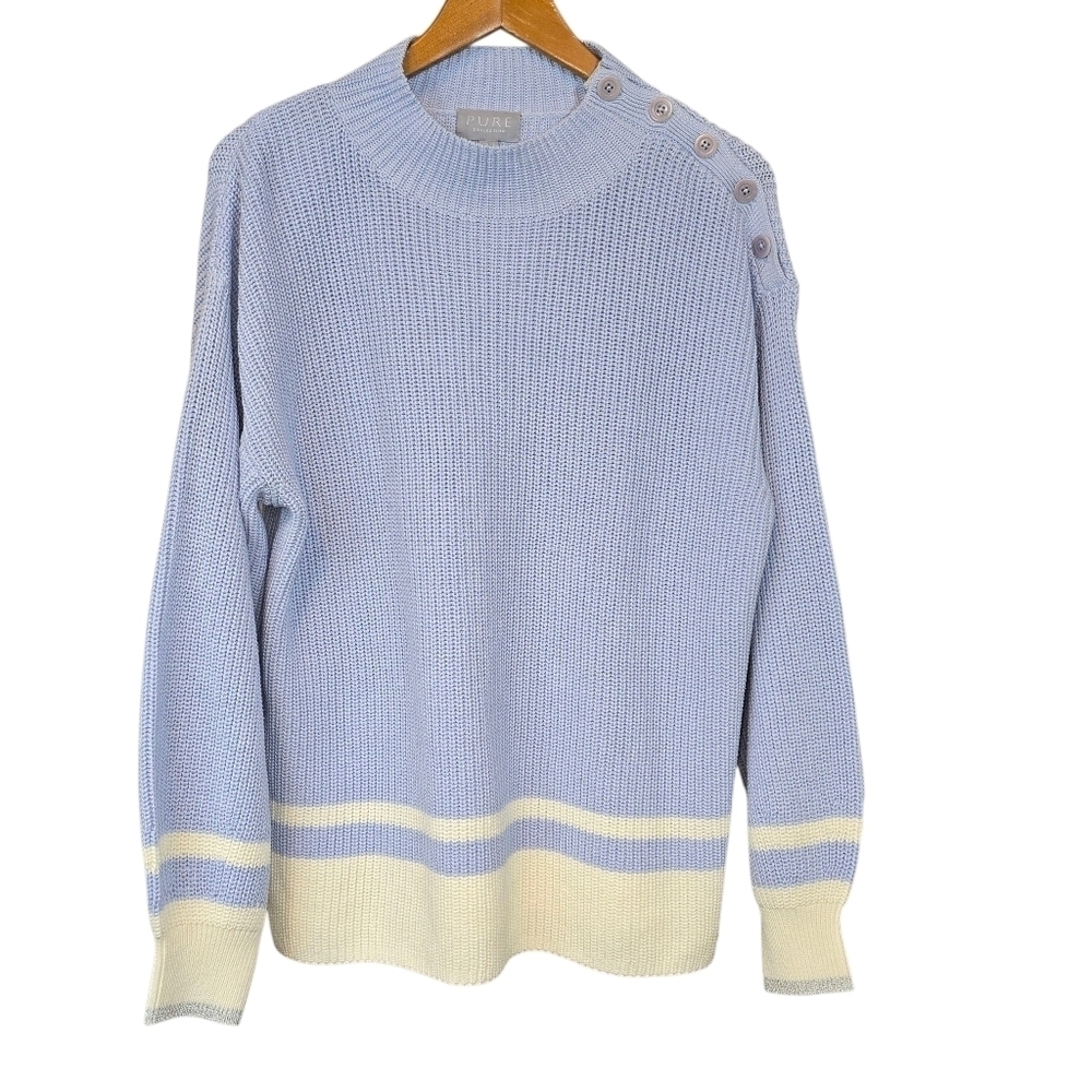 Pure Collection Organic Cotton Mock Neck Button Shoulder Sweater Size 14 - Picture 3 of 13